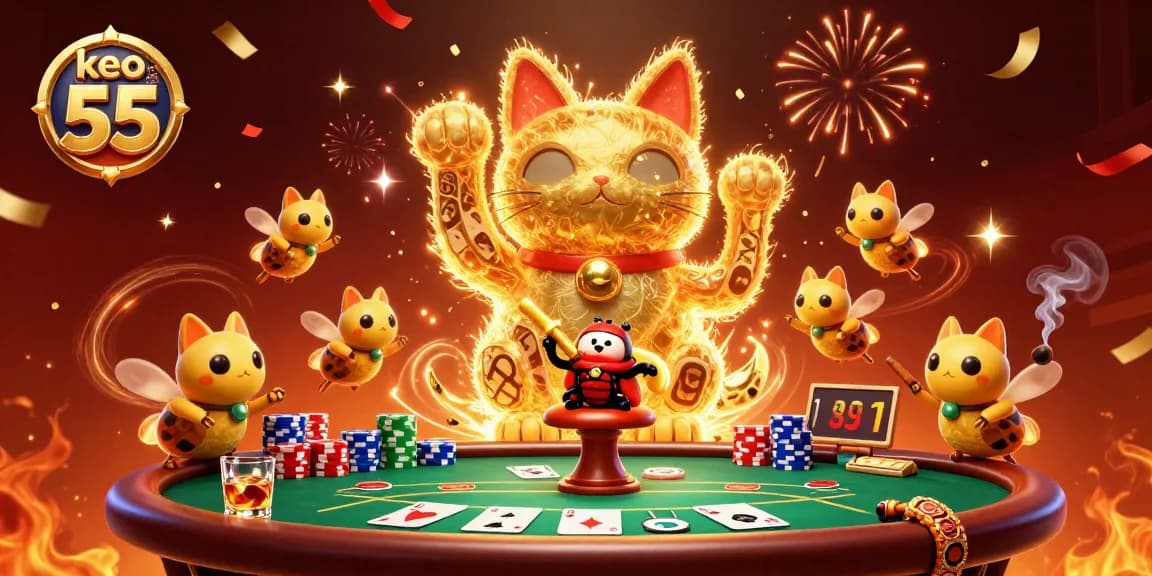 Experience thrilling gameplay with keo nha cai 55 at a colorful casino scene full of poker excitement.