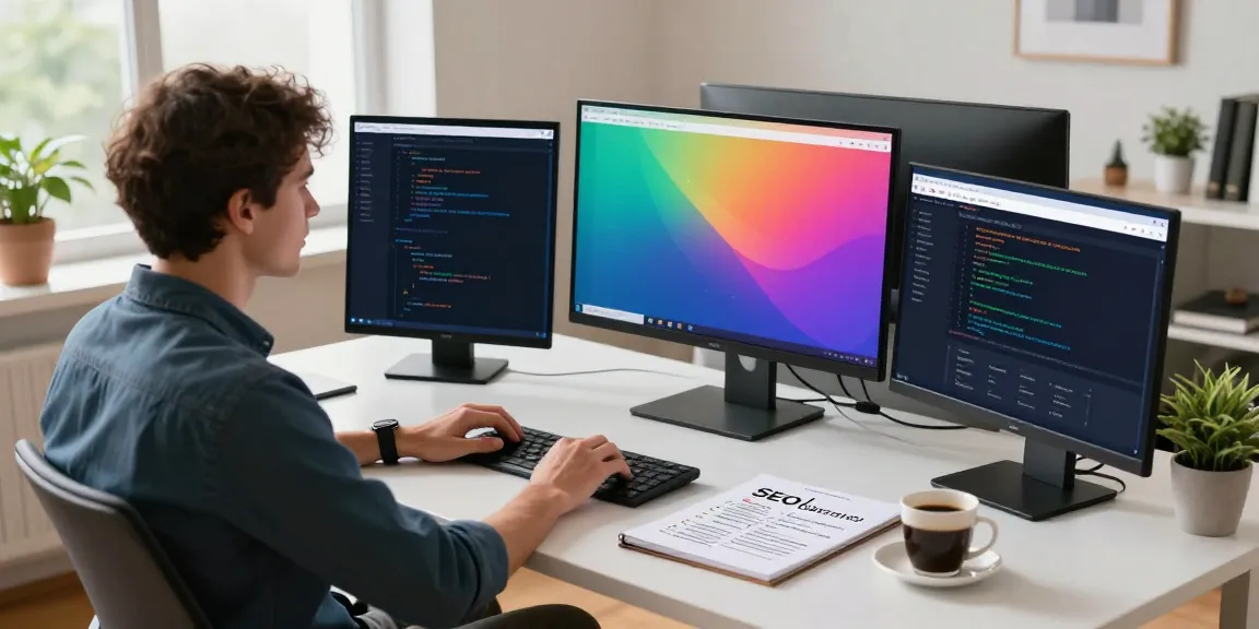 Professional workspace for instant indexing optimization with multiple screens and SEO tools.