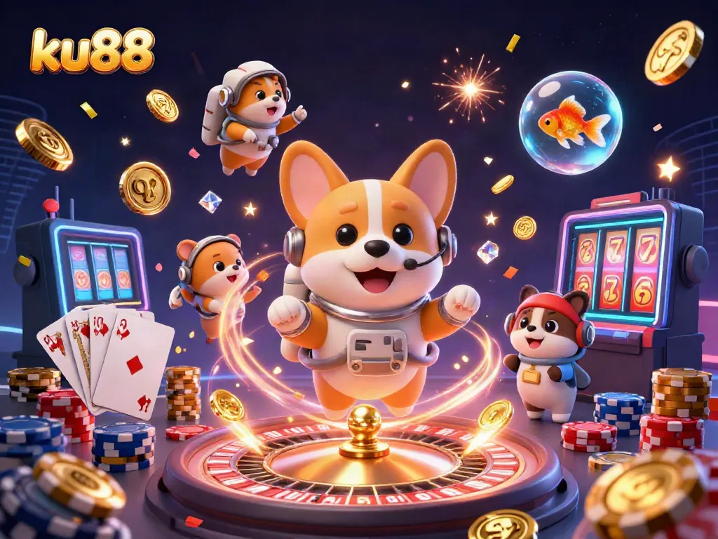 Experience the thrill of ku88 with our vibrant astronaut and entertaining casino elements.