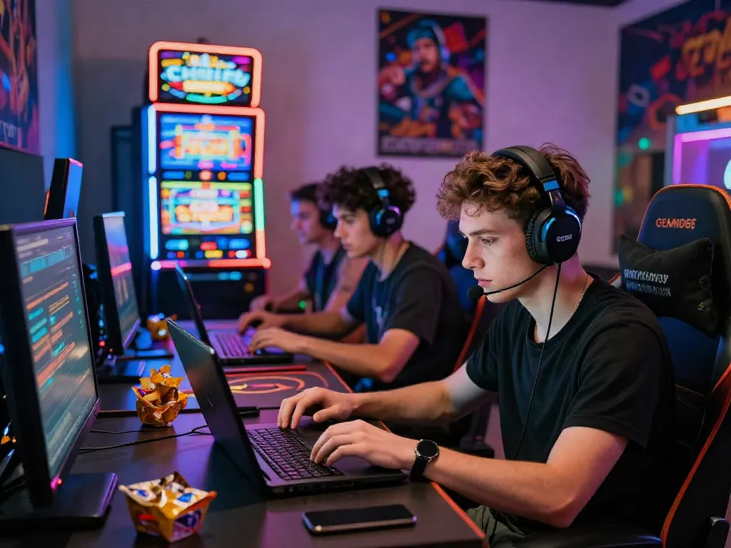 Engaged players exploring GEM88's online gaming options, showcasing vibrant casino ambiance.