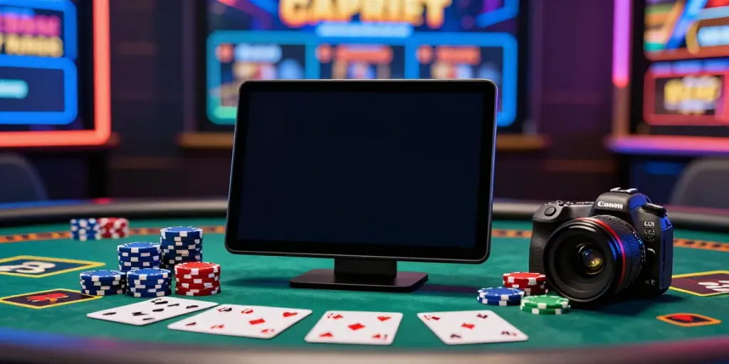 Exciting casino not on Gamstop app displayed with vibrant chips and cards, inviting online gambling atmosphere.