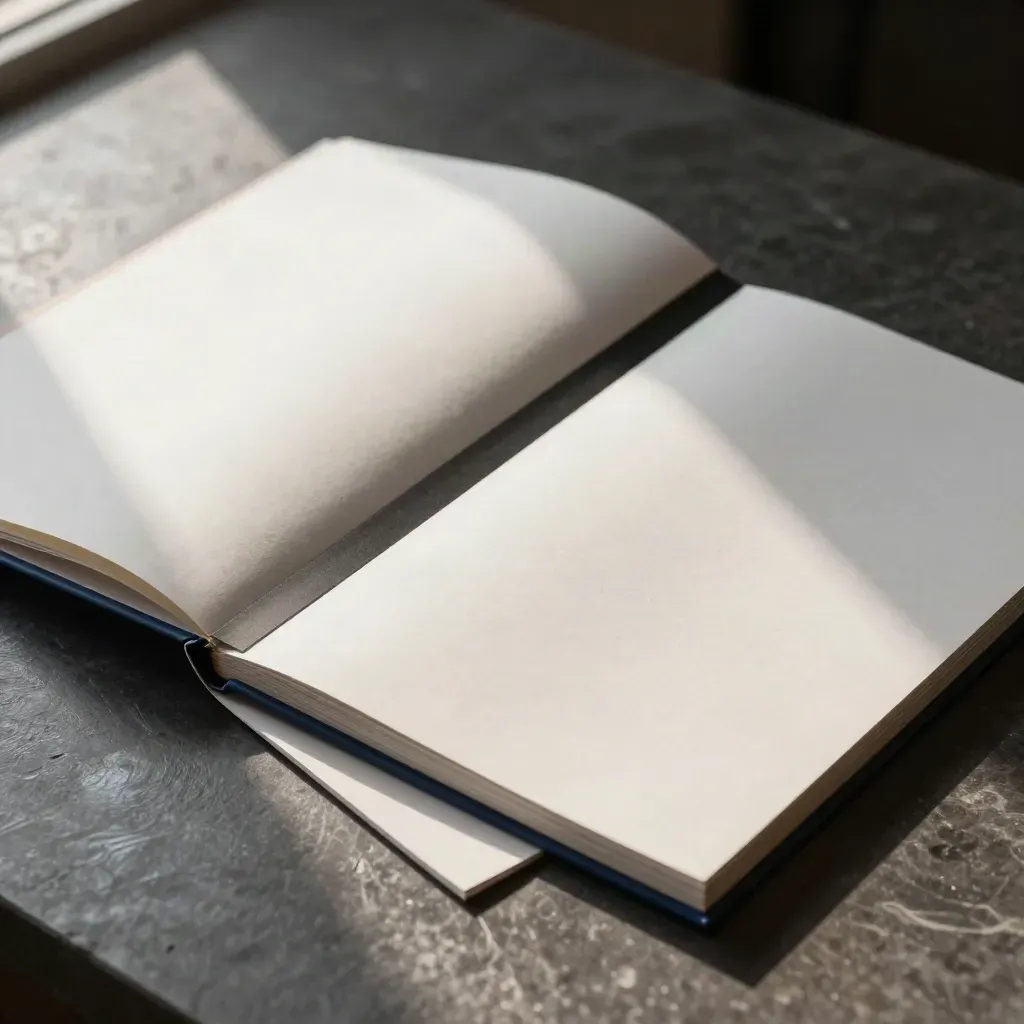 Top-down boards and booklet on a dark table with a black divider and blue edge.
