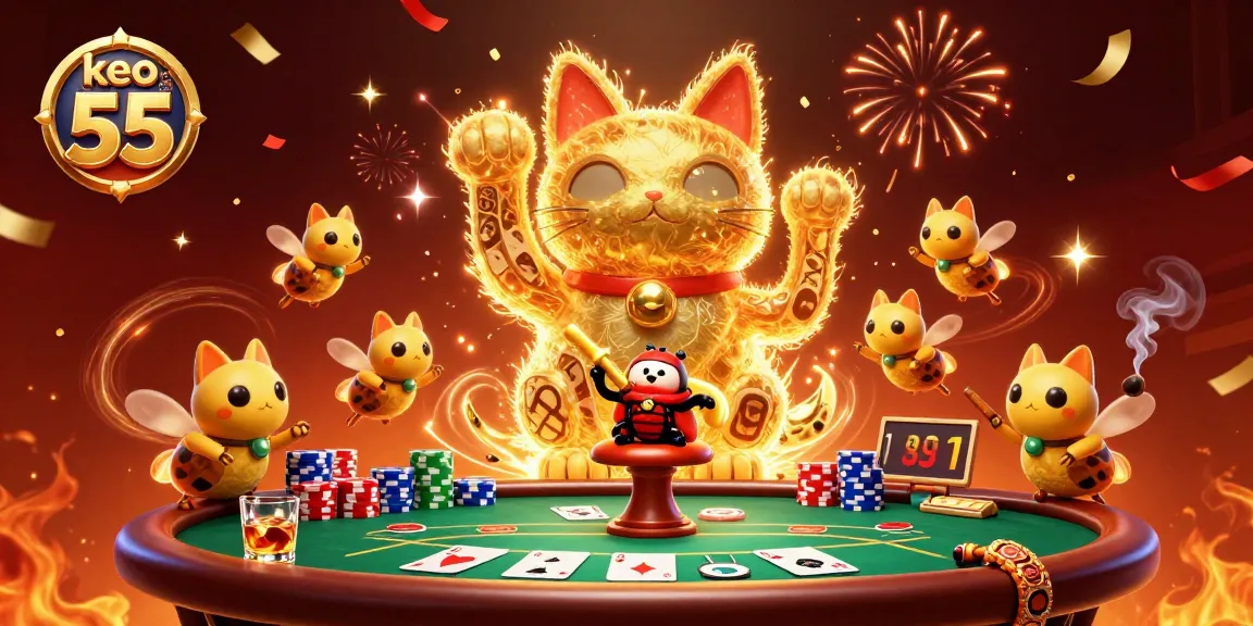 Experience thrilling gameplay with keo nha cai 55 at a colorful casino scene full of poker excitement.