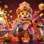 LLWIN jackpot celebration with a magical maharaja and magical creatures in vibrant 3D style.