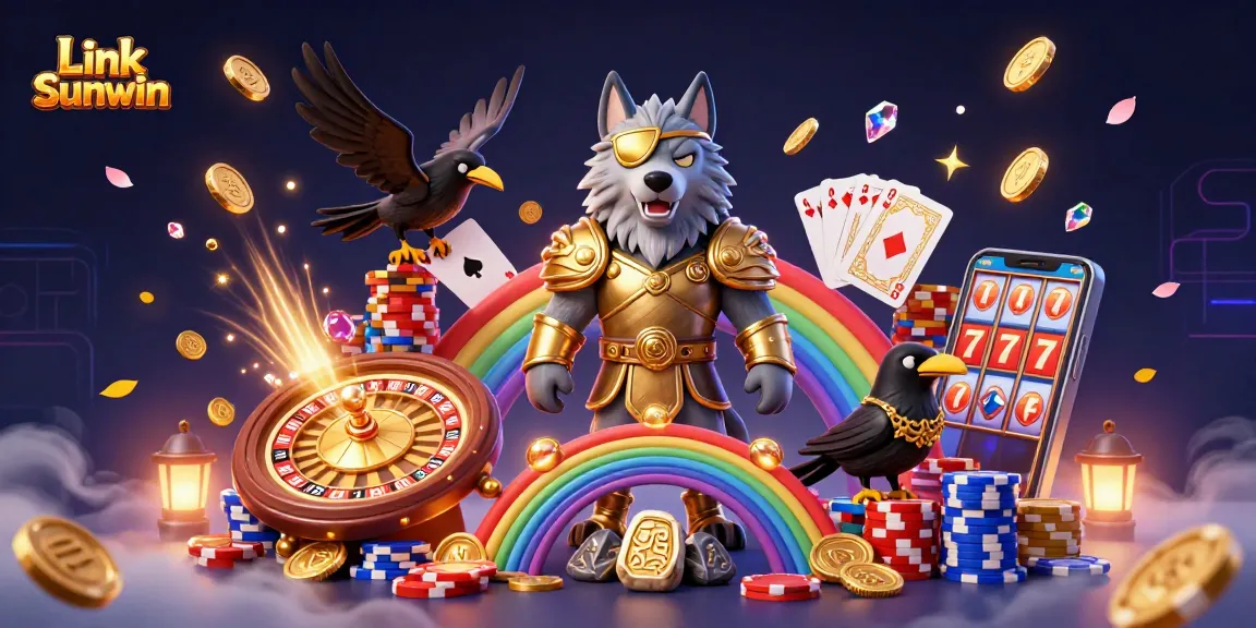 Engage with Link Sunwin as cartoon characters explore a vibrant casino world filled with treasures and excitement.