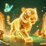Experience the thrill of new online casinos in a vibrant 3D casino landscape with golden treasures.
