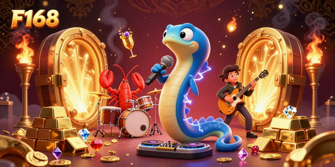 F168 showcases vibrant underwater casino entertainment with a DJ eel, lobster drummer, and seahorse guitarist.
