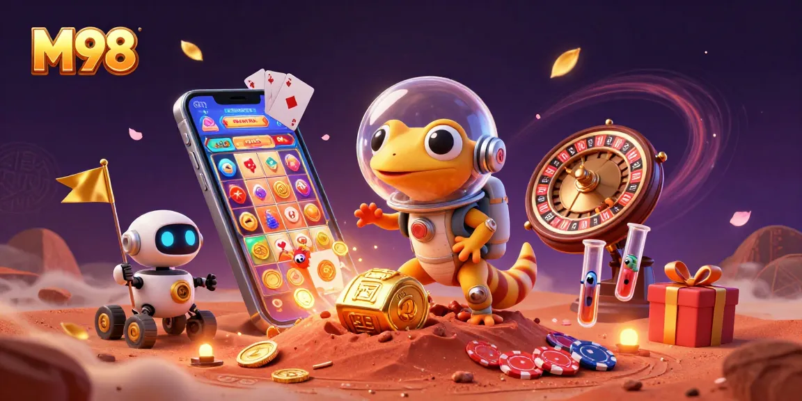 Experience M98's immersive gaming world with vibrant slots and live casino action!