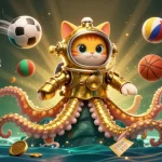 Experience the excitement of red88 through a vibrant 3D scene with a colossal kraken and animated sports elements.