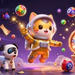 Engage in exciting gameplay with badak178, featuring a vibrant lottery scene with an astronaut cat.