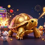 Experience the excitement of sunwin chính hãng with a 3D illustration of a pinball tortoise and vibrant casino elements.