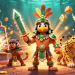 Engage with jackpotjill's vibrant casino world filled with animated slot machines and characters.
