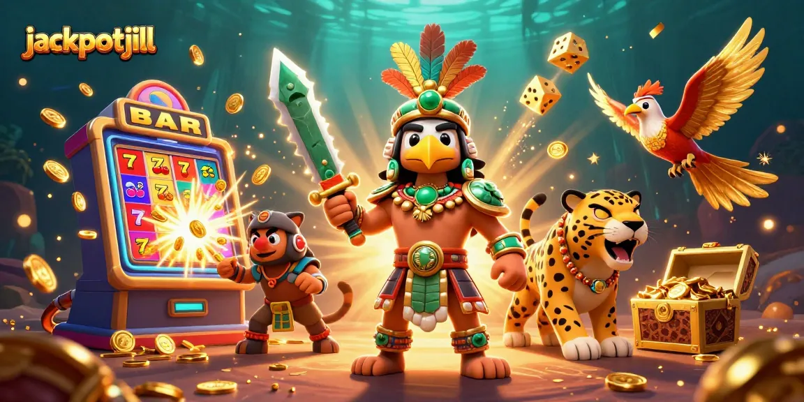 Engage with jackpotjill's vibrant casino world filled with animated slot machines and characters.