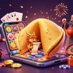 Spin luck at hit club with a festive scene of fortune cookies, dragons, and casino games.
