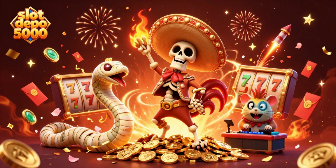 Experience thrilling gameplay with slot depo 5000 as dynamic characters celebrate wins in an exciting casino scene.